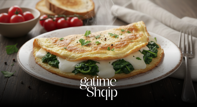 Omletë me Djathë dhe Spinaq – Recetë e Shpejtë dhe e Shëndetshme për Mëngjes