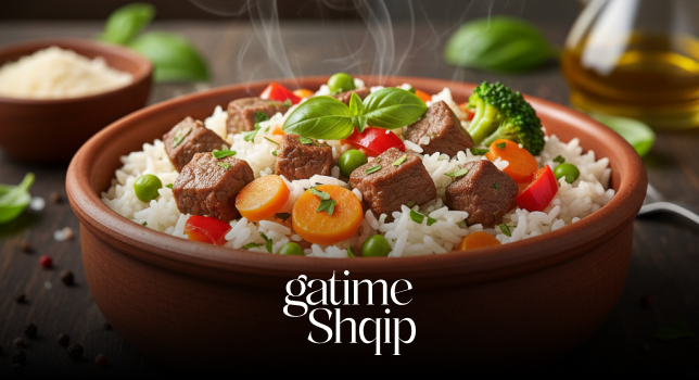 Oriz me Mish Viçi dhe Perime – Recetë e Shpejtë dhe e Shijshme
