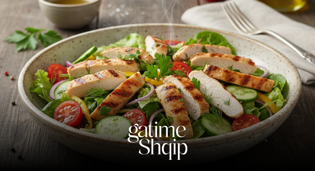 Sallatë me Pulë të Gatuar dhe Perime – Recetë e Shpejtë dhe Ushqyeshme